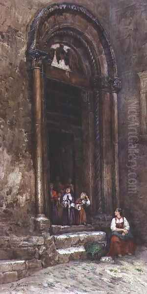 The side door of the Church of Santa Guiliana at Aquila degli Abruzzi Oil Painting by Rinaldo Werner