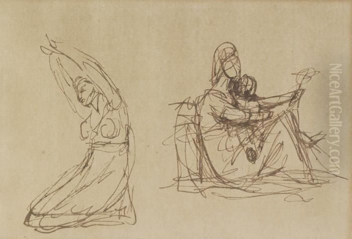 Study Of A Mother And Child With A Doll Oil Painting by George Romney