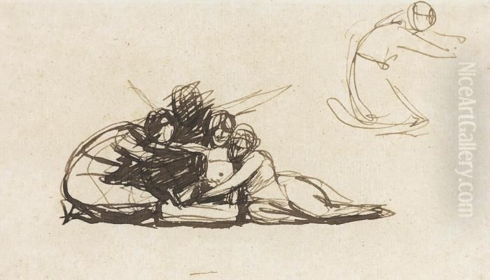 The Infant Shakespeare Nursed By Comedy And Tragedy Oil Painting by George Romney