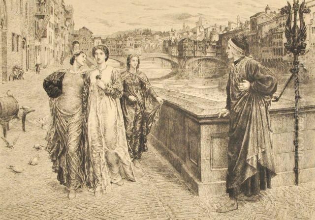 Dante With Flowers, Florence Oil Painting by Dante Gabriel Rossetti