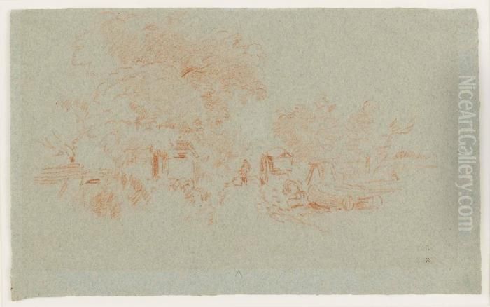 Skogslandskap Med Figur Oil Painting by Theodore Rousseau