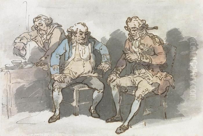 Sea Amusement, Or 
Commanders-in-chief Of Cup And Ball On Cruise Indistinctly Inscribed 
'the General Visiting The...' Oil Painting by Thomas Rowlandson