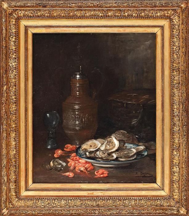 Bodegon Con Ostras Y Camarones Oil Painting by Dominique Rozier