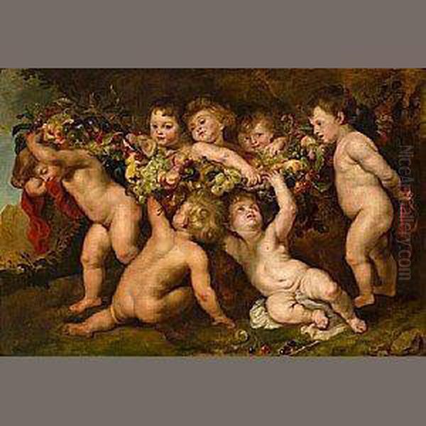Putti At Play Oil Painting by (studio of) Rubens, Peter Paul