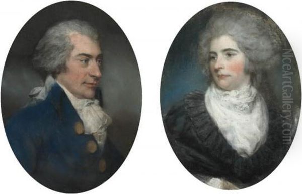 Portrait Of Sir John Frederick, 
5th Bt. , Of Burwood Park, Walton-on-thames, In A Blue Coat With 
Powdered Hair Oil Painting by John Russell