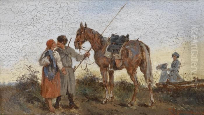 Leave-taking Oil Painting by Tadeusz Rybkovski