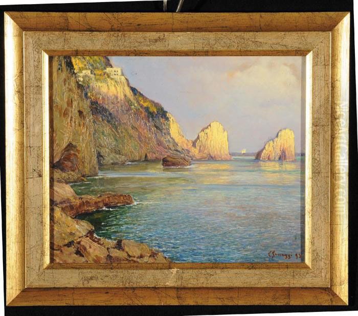 Capri, Faraglioni Oil Painting by Cesare Saccaggi
