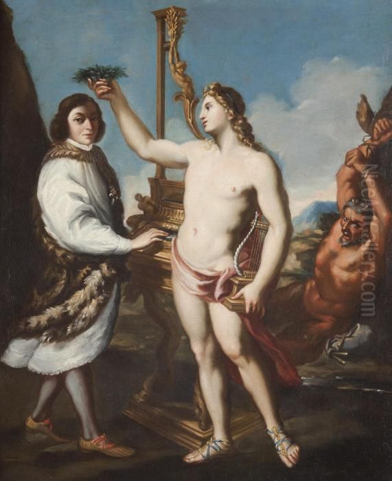 Ritratto Allegorico Del Cantante Marcantonio Pasqualini 
Incoronato Da Apollo Oil Painting by Andrea Sacchi