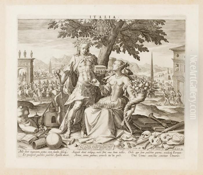 I Quattro Paesi D'europa. Oil Painting by Raphael I Sadeler