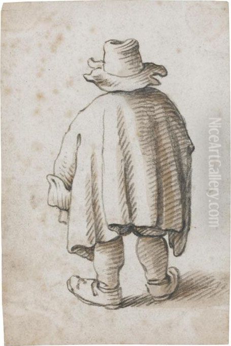 A Standing Peasant In A Hat, Seen From Behind Oil Painting by Herman Saftleven
