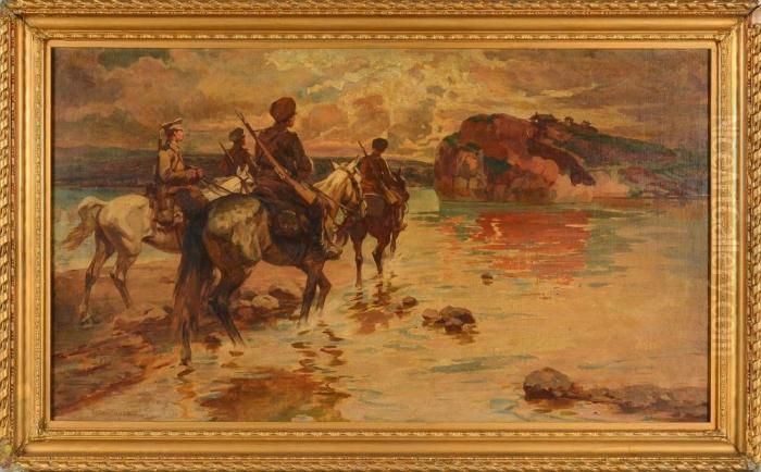 Cavaliers Au Coucher De Soleil Oil Painting by Nikolai Semenovich Samokish
