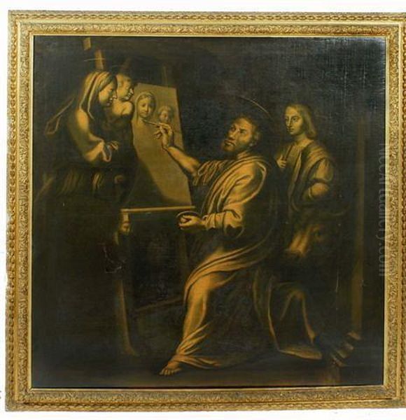 St Luke Painting The Madonna And Child In The Presence Of Raphael Oil Painting by Raphael