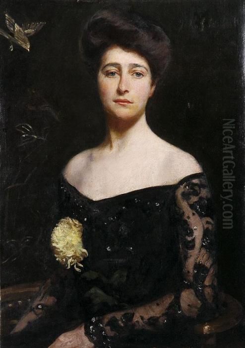 Portrait Of A Woman In Lace Dress In Front Of Oriental Screen Oil Painting by John Singer Sargent