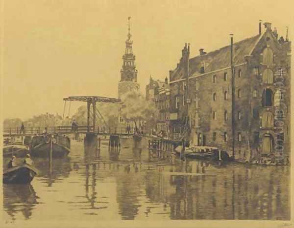 Oude Waal met de wasinrichting van de gezusters Vetkamp Oil Painting by Willem Witsen