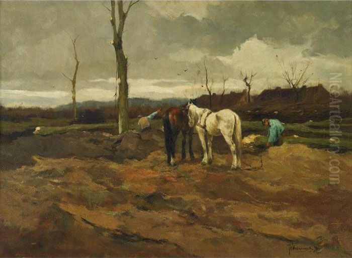 Drawing Out The Timber Oil Painting by Johan Frederik Corn. Scherrewitz