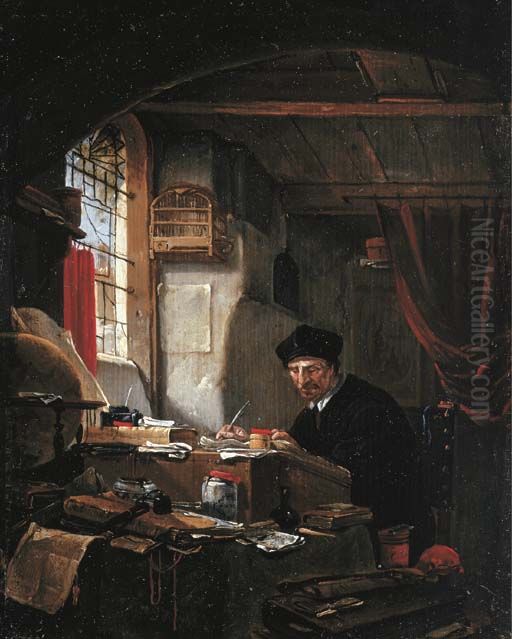 An alchemist in his study Oil Painting by Thomas Wijck