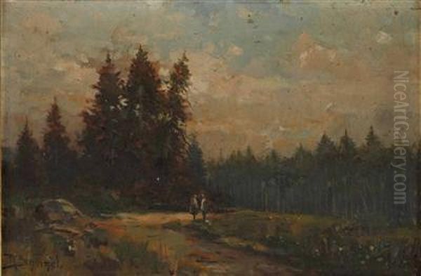 Waldweg Motiv Bei Villach Oil Painting by Reinhart Schinzel