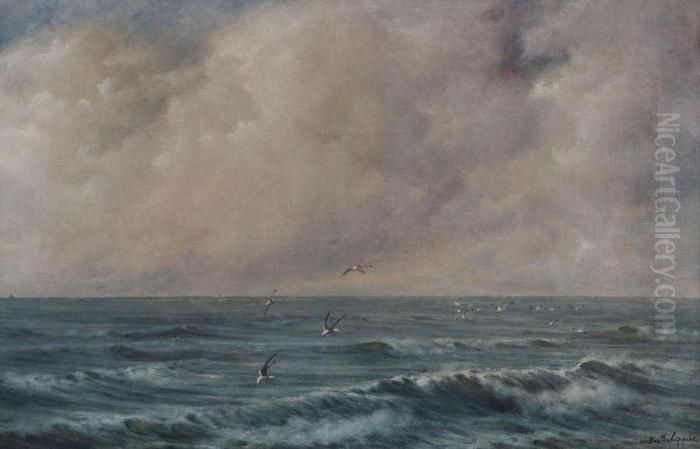 Marine Met Meeuwen Boven Zee Oil Painting by Joseph, Jos. Schippers