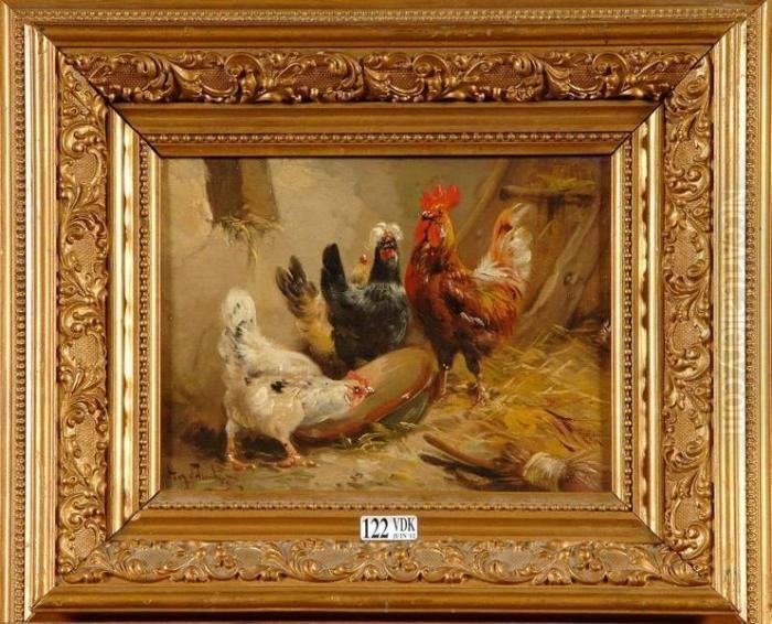 Coq Et Poules Sur La Paille Oil Painting by Henry Schouten