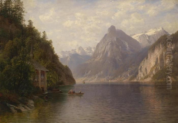 Scene On Lake Lucerne Oil Painting by Josef Schoyerer