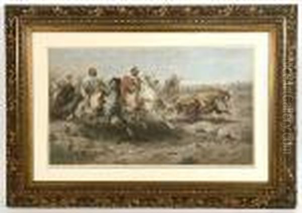 Arabs On Horseback Oil Painting by Adolf Schreyer