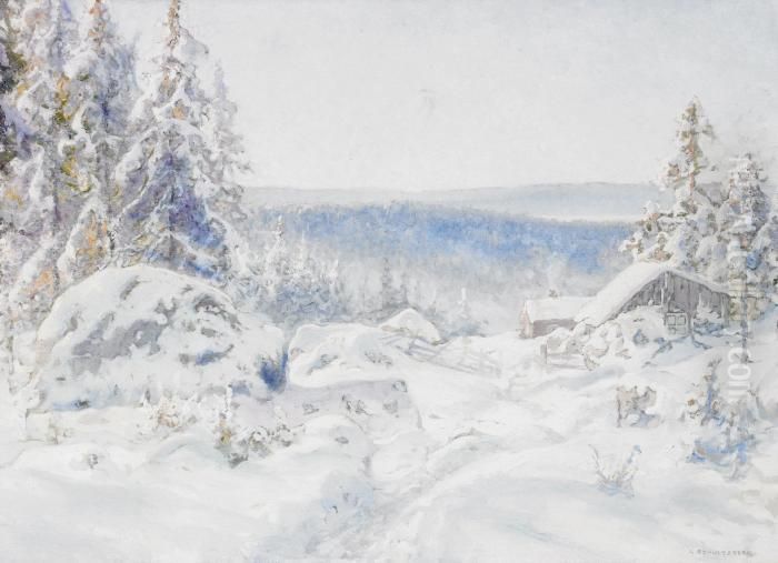 Vinterlandskap Oil Painting by Anshelm Schultzberg