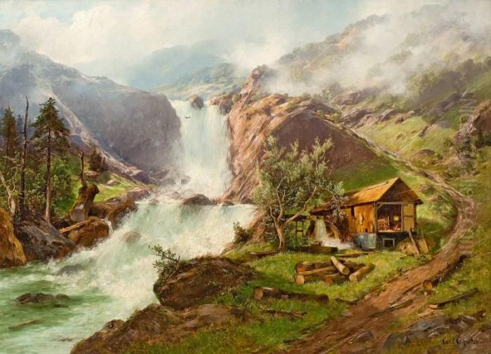 The Watermill Oil Painting by Karl Heinrich Schultze