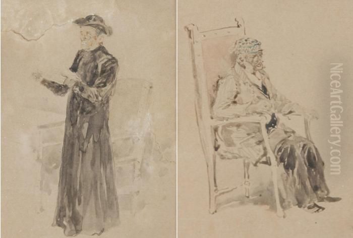 A) Prete B) Vecchio Seduto Oil Painting by Pietro Scoppetta