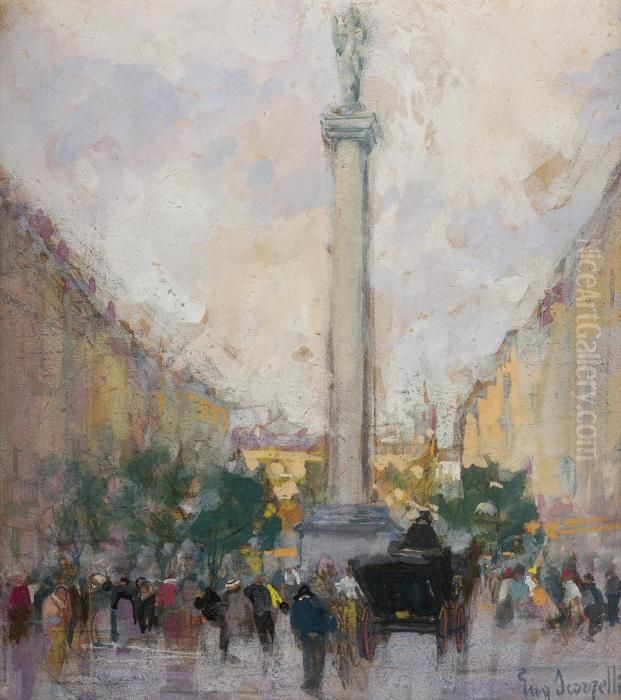 Piazza Con Figure Oil Painting by Eugenio Scorzelli