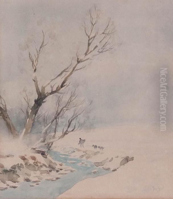 Border Scene In Snow Oil Painting by Tom Scott