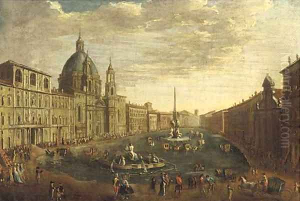 The Piazza Navona, Rome, flooded Oil Painting by Caspar Andriaans Van Wittel