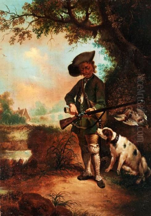 Jager Mit Hund Nahe Flusslandschaft Oil Painting by Joseph Conrad Seekatz