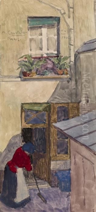 Courtyard Oil Painting by Aleksander V. Shevchenko