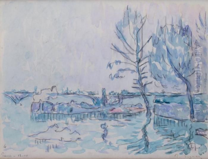 Paris, Les Inondations De La Seine, Decembre Oil Painting by Paul Signac