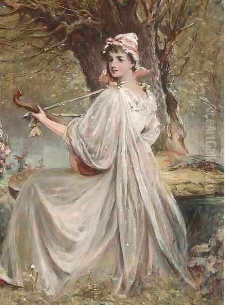 Music to make the heart grow fonder Oil Painting by Alfred Woolmer