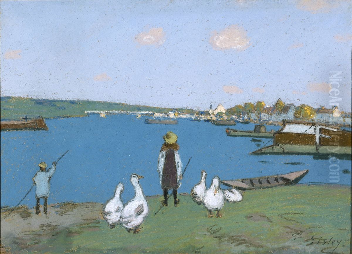 Gardeuse D'oies Au Bord Du Loing Oil Painting by Alfred Sisley