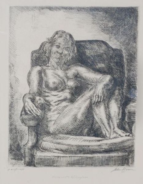 Nude With Wineglass Oil Painting by John Sloan