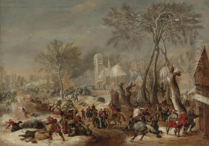 The Sack Of A Village Oil Painting by Pieter Snayers