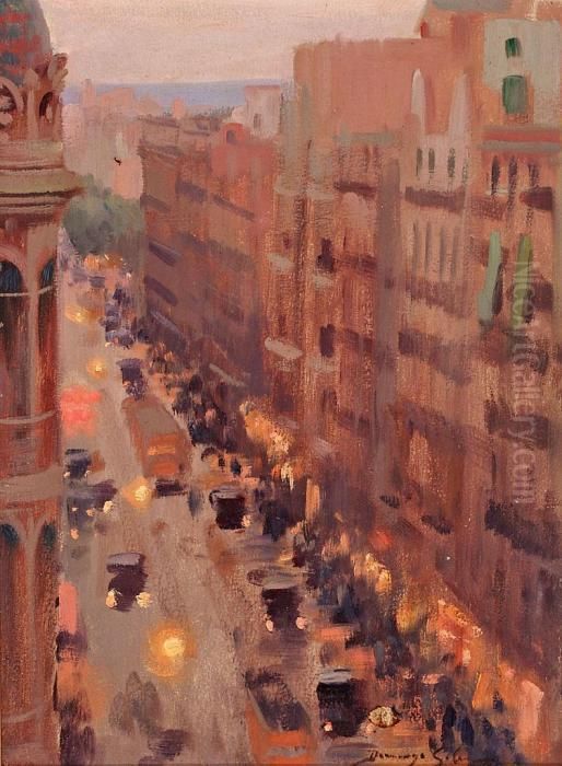 Vista De La Calle Gran De Gracia, Barcelona Oil Painting by Domingo I Solergili