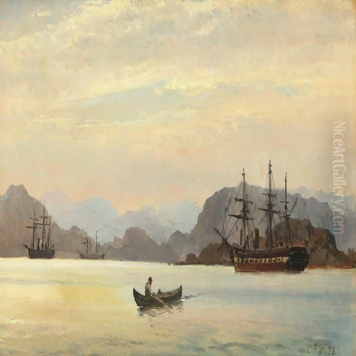 Norsk Fjordparti Oil Painting by C. F. Sorensen