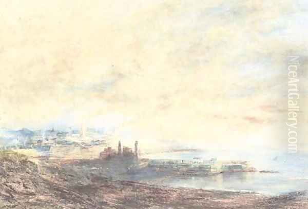 View over a coastal town Oil Painting by Thomas Williams