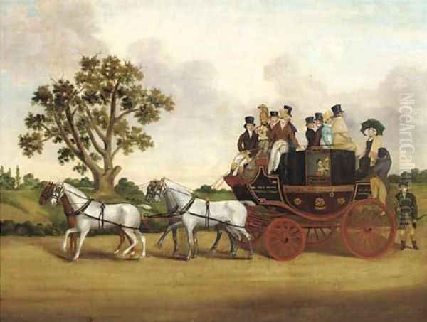 The London to Hadley Royal mail coach passing over Finchley Common Oil Painting by Samuel Woodhouse