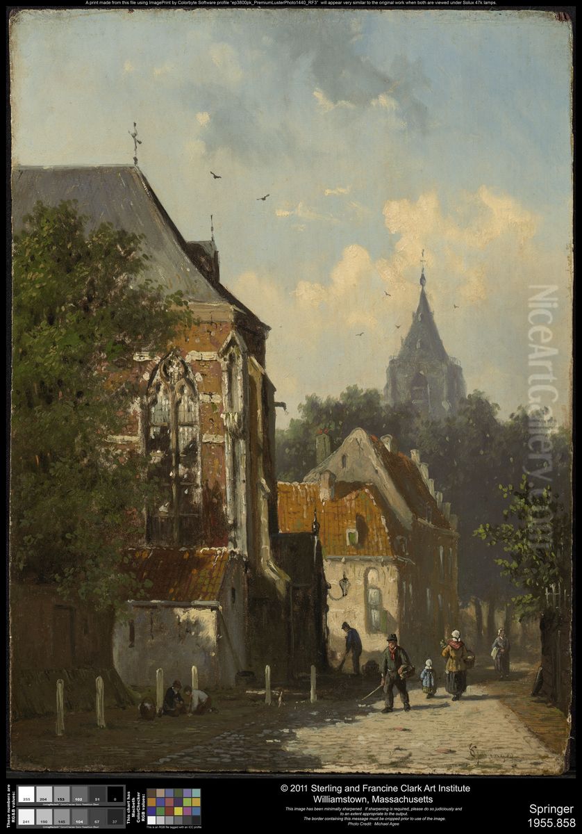 Dutch Street Scene Oil Painting by Cornelis Springer