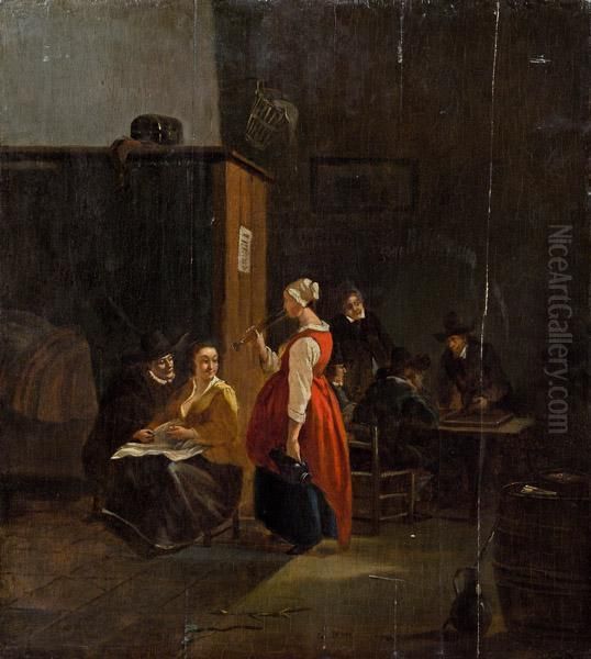 Taverneninterieur Mit Stehender Dame Oil Painting by Jan Steen