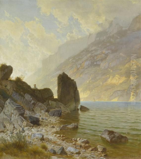 Summer Evening At Walensee Oil Painting by Johann Gottfried Steffan