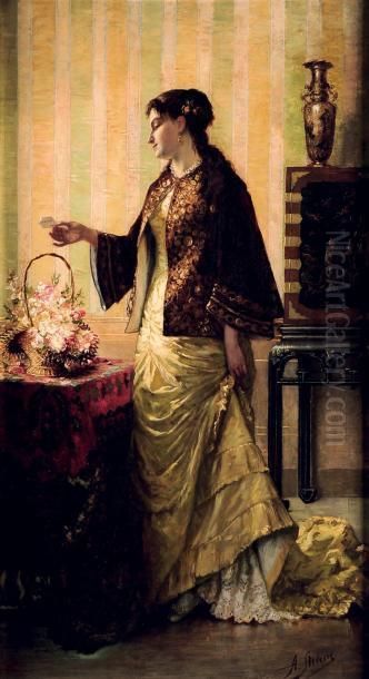 Elegante Au Bouquet De Fleurs Oil Painting by Alfred Stevens