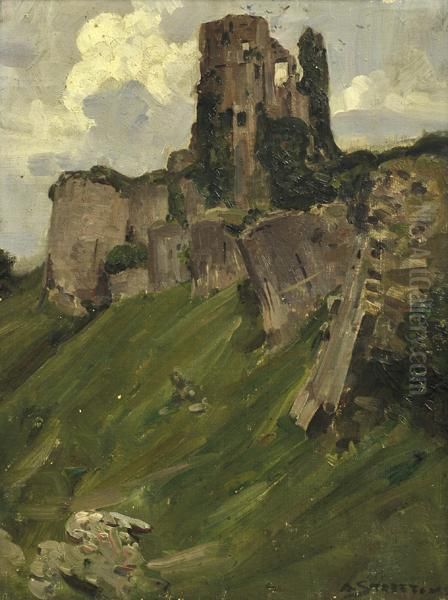 Corfe Castle Oil Painting by Arthur Streeton