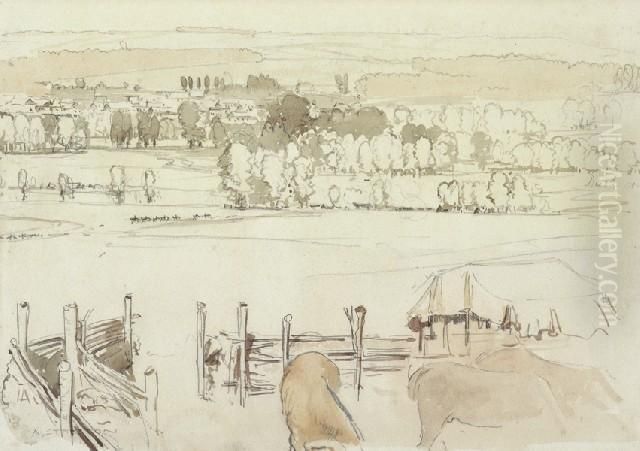 Cattleyard Oil Painting by Arthur Streeton