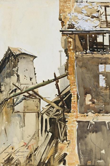 Damaged Buildings, Peronne Oil Painting by Arthur Streeton
