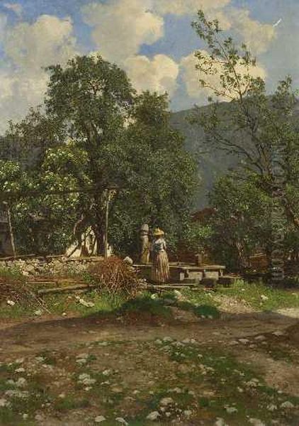 Magd Am Brunnen Oil Painting by Otto Struttzel